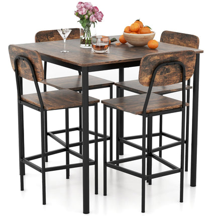Counter-Height Dining Set with 4 Stools, Rustic Brown, Space-Saving