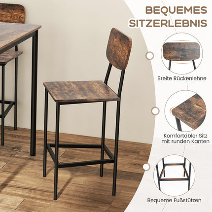 Counter-Height Dining Set with 4 Stools, Rustic Brown, Space-Saving