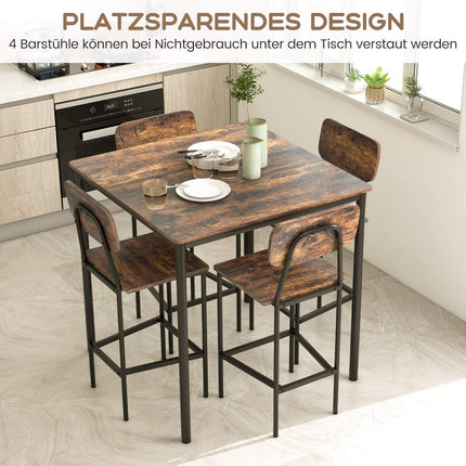 Counter-Height Dining Set with 4 Stools, Rustic Brown, Space-Saving