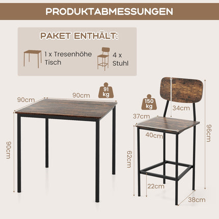 Counter-Height Dining Set with 4 Stools, Rustic Brown, Space-Saving