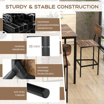 Counter-Height Dining Set with 4 Stools, Rustic Brown, Space-Saving
