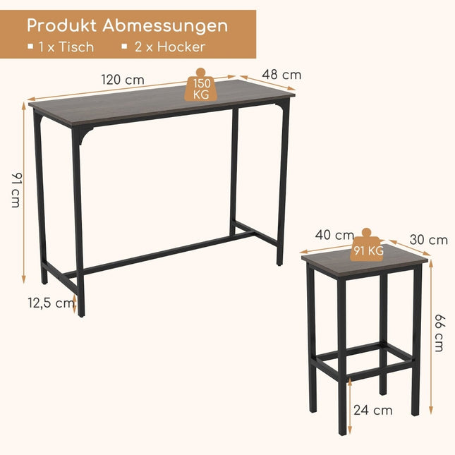 Essgruppe in Tresenhöhe mit Tisch und 2 Hockern, Industriestil