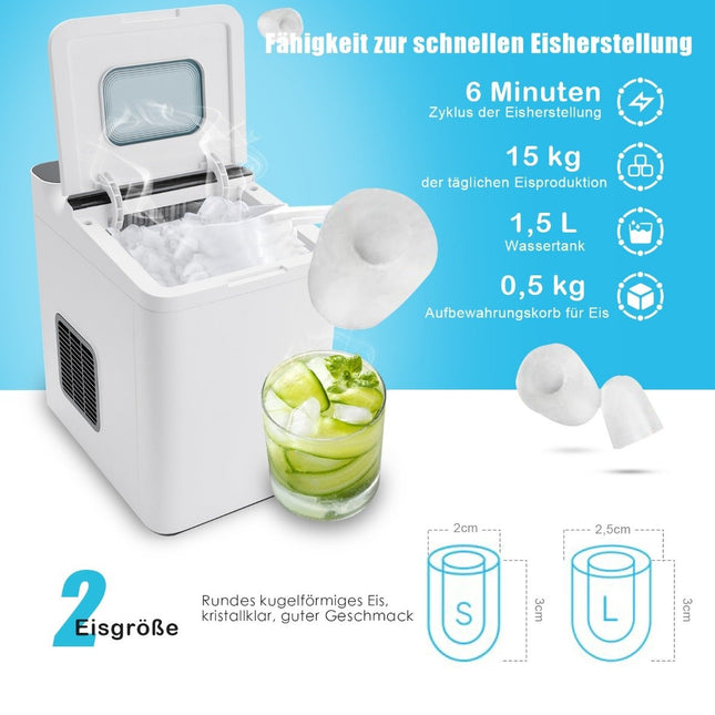 Theken-Eismaschine Eiswürfelbereiter mit Wärmeisolierung 22,5 x 32 x 32,5 cm weiß