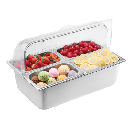 Countertop Buffet Condiment Server, 4-Pan, Clear Lid