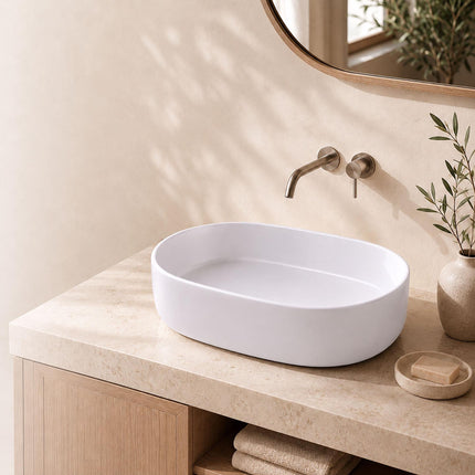 Countertop Ceramic Washbasin, White, 55 x 34 x 14.5 cm
