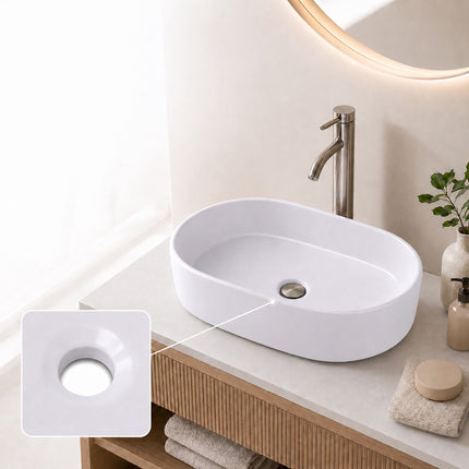 Countertop Ceramic Washbasin, White, 55 x 34 x 14.5 cm