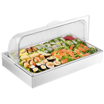 Countertop Condiment Server, Stainless Tray, Lid, 3 Ice Trays