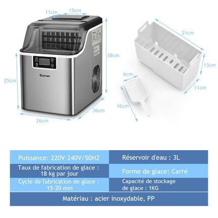 Arbeitsplatten-Eiswürfelbereiter, 18 kg/Tag, 3,2 L, Selbstreinigend