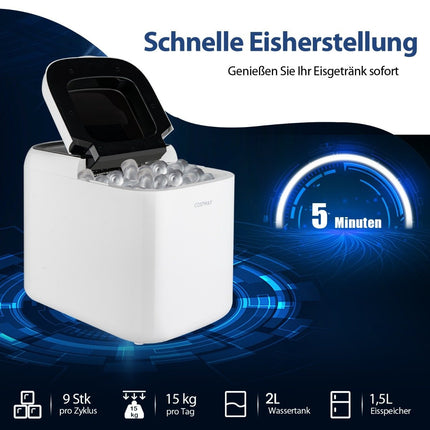 Tisch-Eiswürfelbereiter, 2-Liter-Tank, 15 kg/Tag, Selbstreinigung