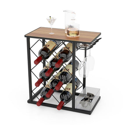 Arbeitsplatten-Weinregal, 8 Flaschen, 3 Gläser, Aufbewahrungsbox
