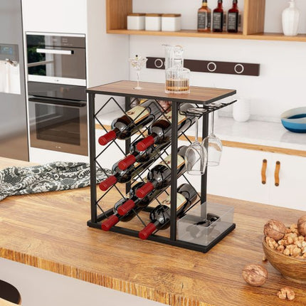 Arbeitsplatten-Weinregal, 8 Flaschen, 3 Gläser, Aufbewahrungsbox