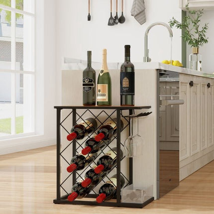 Arbeitsplatten-Weinregal, 8 Flaschen, 3 Gläser, Aufbewahrungsbox