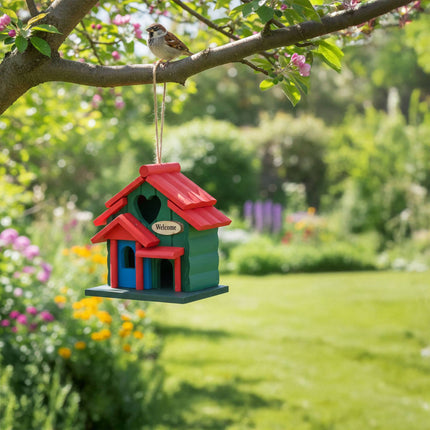 Country-Style Birdhouse, Weatherproof Pine, Hanging Loop