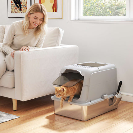 Katzentoilette mit Haube, Edelstahlschale, Vordereinstieg, Oberer Ausgang