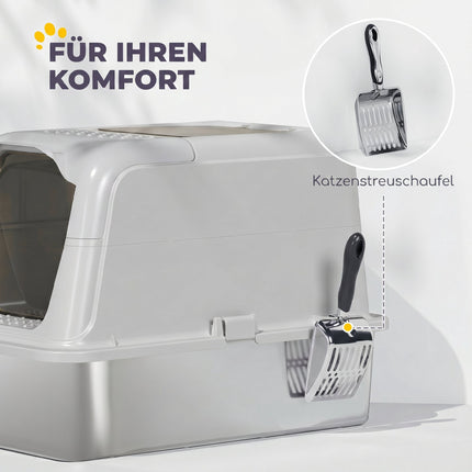 Katzentoilette mit Haube, Edelstahlschale, Vordereinstieg, Oberer Ausgang