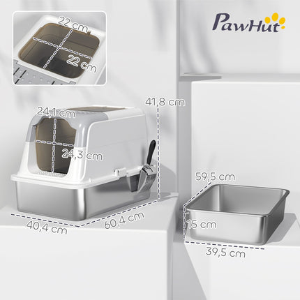 Überdachte Katzentoilette mit Edelstahlschale & Schaufel