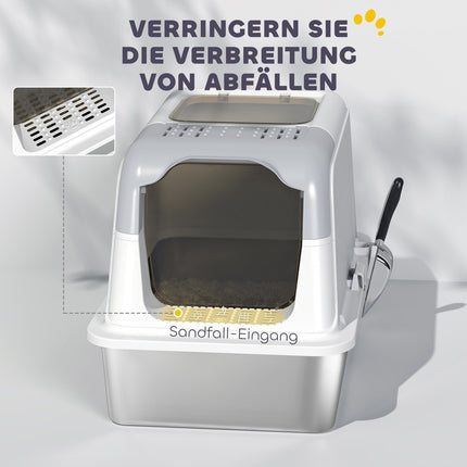 Überdachte Katzentoilette mit Edelstahlschale & Schaufel