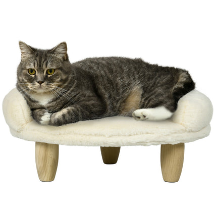 Cream flannel pet sofa, elevated dog and cat sofa, wooden legs