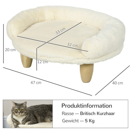 Cream flannel pet sofa, elevated dog and cat sofa, wooden legs