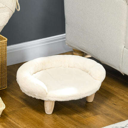 Cream flannel pet sofa, elevated dog and cat sofa, wooden legs