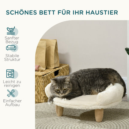 Cream flannel pet sofa, elevated dog and cat sofa, wooden legs