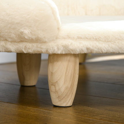 Cream flannel pet sofa, elevated dog and cat sofa, wooden legs