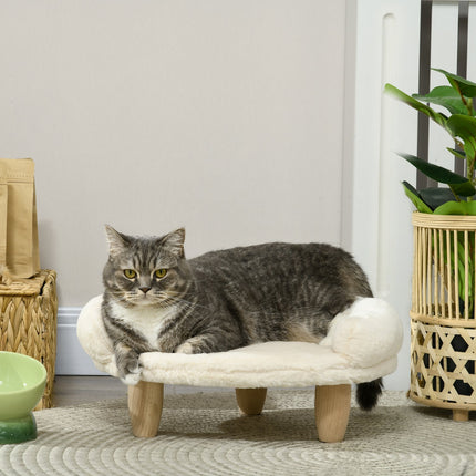 Cream flannel pet sofa, elevated dog and cat sofa, wooden legs