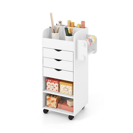 Craft Storage Cart with 3 Drawers & 3 Shelves, White