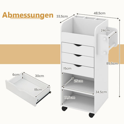 Craft Storage Cart with 3 Drawers & 3 Shelves, White