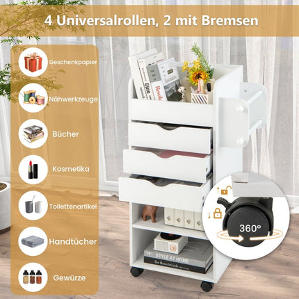 Craft Storage Cart with 3 Drawers & 3 Shelves, White