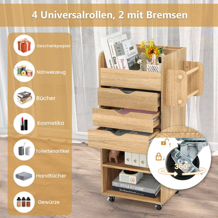 Bastelwagen mit 3 Schubladen und 2 Stangen