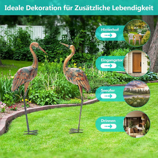 Gartenfiguren Kraniche, Metall, 2er-Set, wetterfest