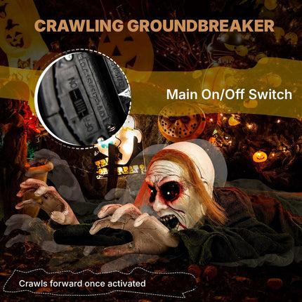 Crawling Zombie Halloween Decoration with Light-Up Eyes, Creepy Sound