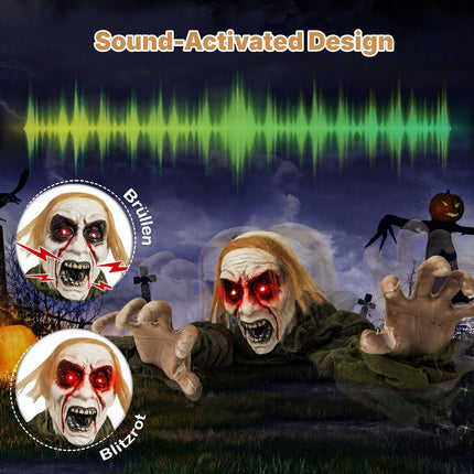 Crawling Zombie Halloween Decoration with Light-Up Eyes, Creepy Sound