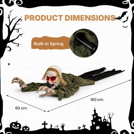 Crawling Zombie Halloween Decoration with Light-Up Eyes, Creepy Sound