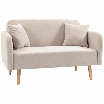 Cream 2-Seater Sofa with Cushions, Modern Design, Wood Legs
