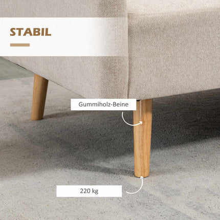 Cream 2-Seater Sofa with Cushions, Modern Design, Wood Legs