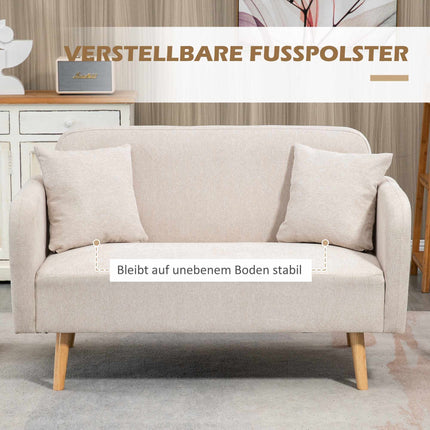 Cream 2-Seater Sofa with Cushions, Modern Design, Wood Legs