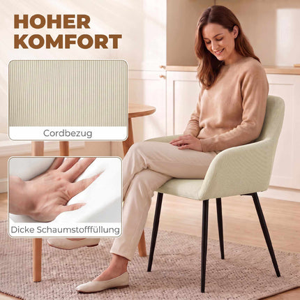 Cream Dining Chairs Set of 2, Padded with Metal Legs
