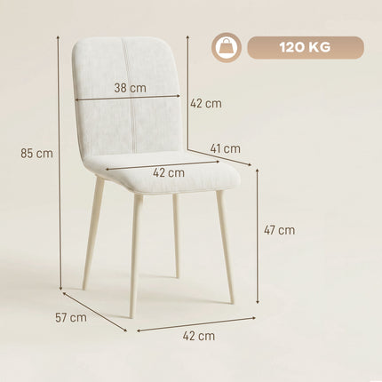 Cream Linen-Style Dining Chairs, Set of 2, Padded, Lightweight
