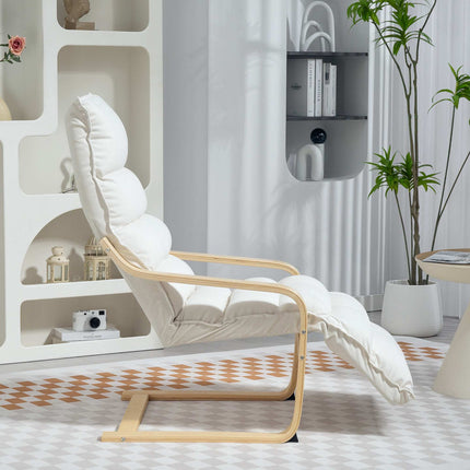 Cream Lounge Chair with Adjustable Footrest, Birch Frame
