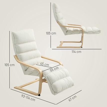 Cream Lounge Chair with Adjustable Footrest, Birch Frame