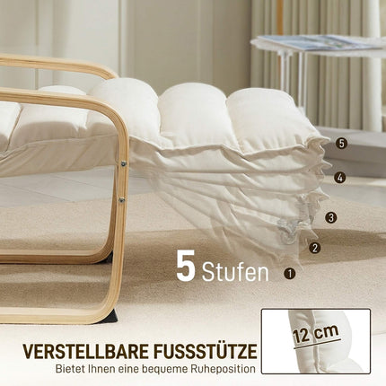 Cream Lounge Chair with Adjustable Footrest, Birch Frame