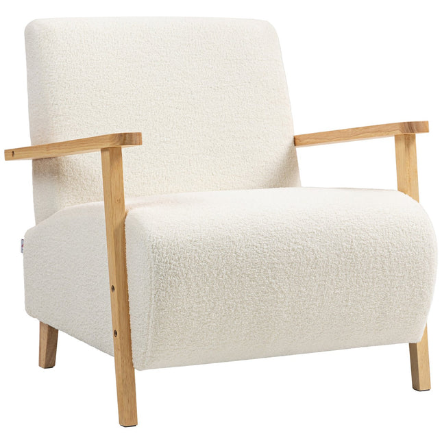 Cream Sherpa Lounge Chair, Padded, Wood Legs, 120kg Capacity