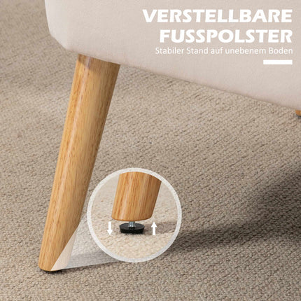 Cremeweißes 2-Sitzer-Sofa, strapazierfähiger Stoff, Holzbeine