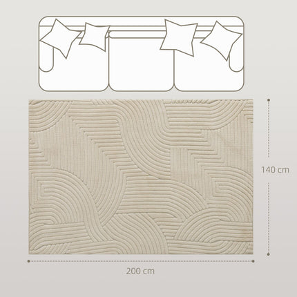 Cream White Area Rug, 15mm Pile, Non-Slip, 200x140 cm