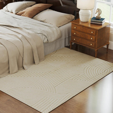 Cream White Area Rug, 15mm Pile, Non-Slip, 200x140 cm