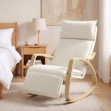 Cream White Rocking Chair with Adjustable Footrest