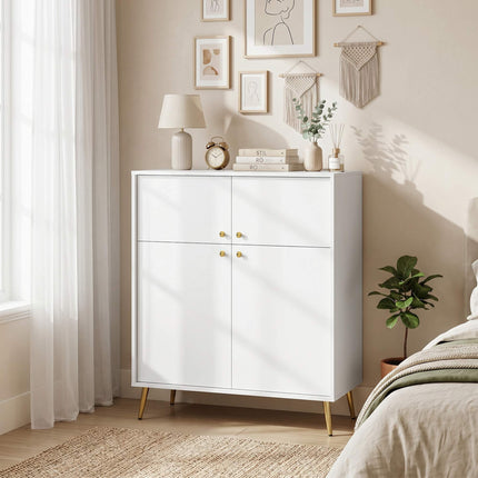 Cream White Sideboard with Gold Accents, 105.4 cm
