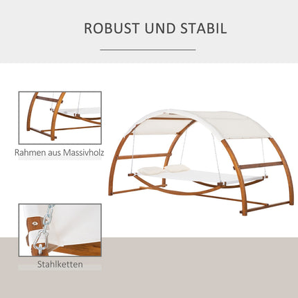 Cream white hammock with wooden frame and canopy, indoor/outdoor